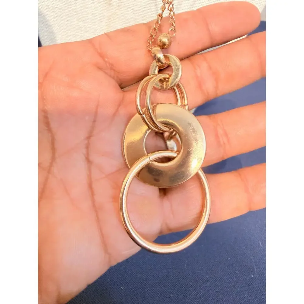 Vintage Gold Tone Circle Pendant Necklace 34”